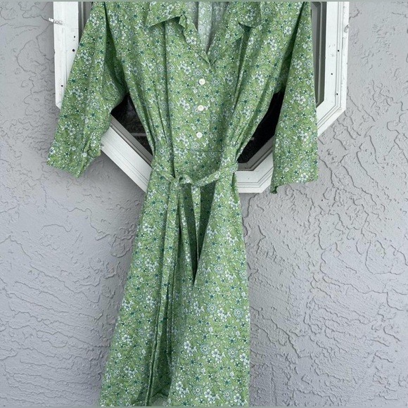 VTG green cotton shirtdress Midi prairie dress button up floral print Size 6 - Picture 2 of 6